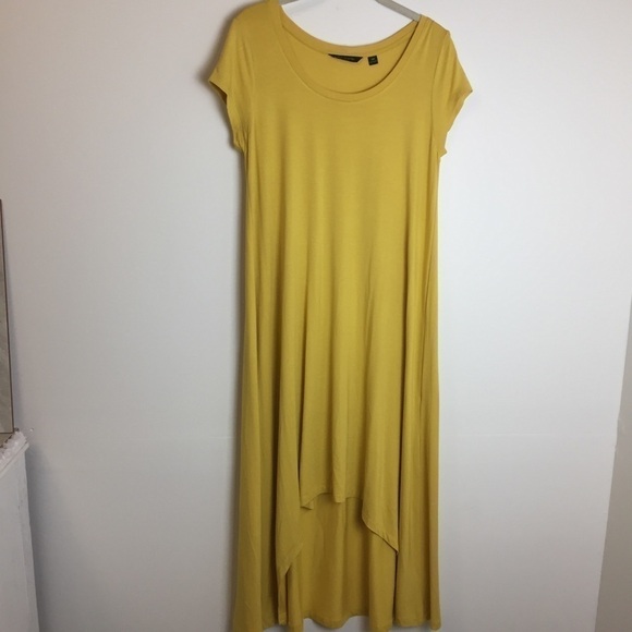 H by Halston Yellow T-Shirt Maxi High Low Dress - Picture 3 of 9